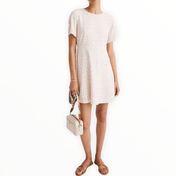 Madewell Tie-Sleeve Retro Dress in Dutch Dandelion Cream Micro Floral size 8 - Picture 1 of 15